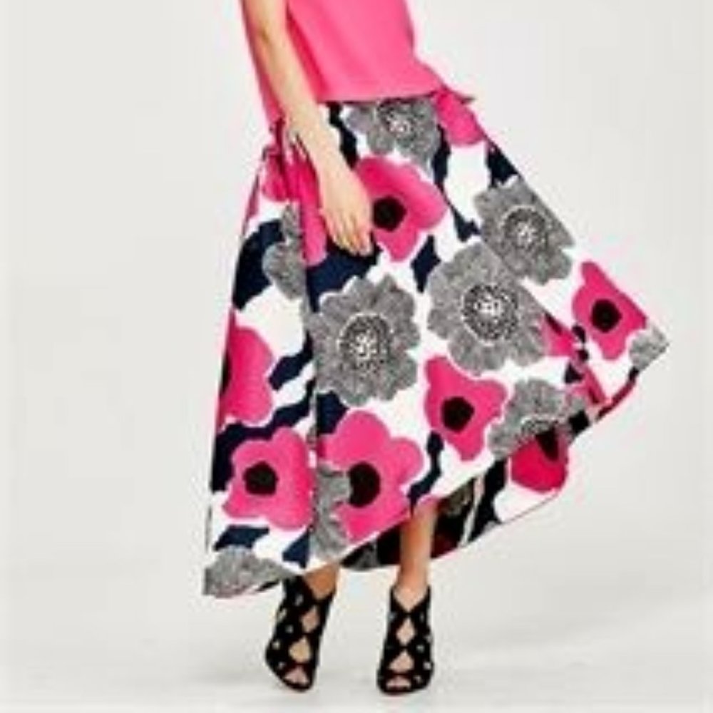 TRELISE COOPER Sunflower Soul Floral Kitty Hi Low Midi Skirt - Picture 2 of 10